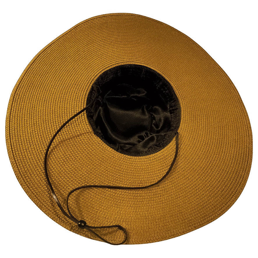 Damazo Soleil silk-lined wide brim sun hat in tan for curly hair
