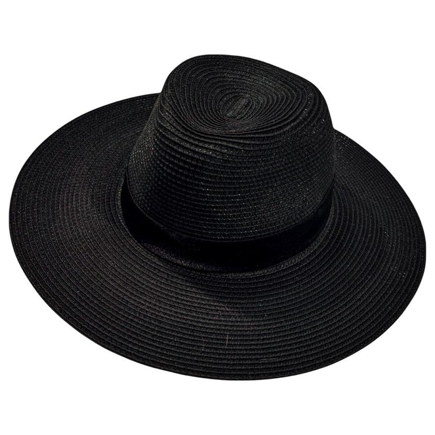 Damazo Soteria black fedora with wide brim and silk interior lining