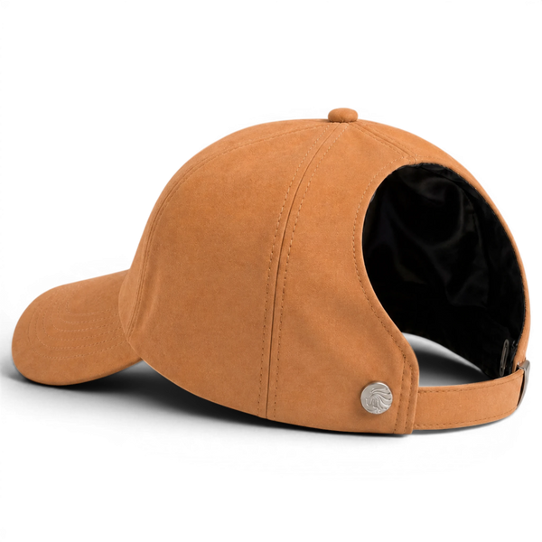 Damazo Veloura Flow silk-lined ponytail cap in camel