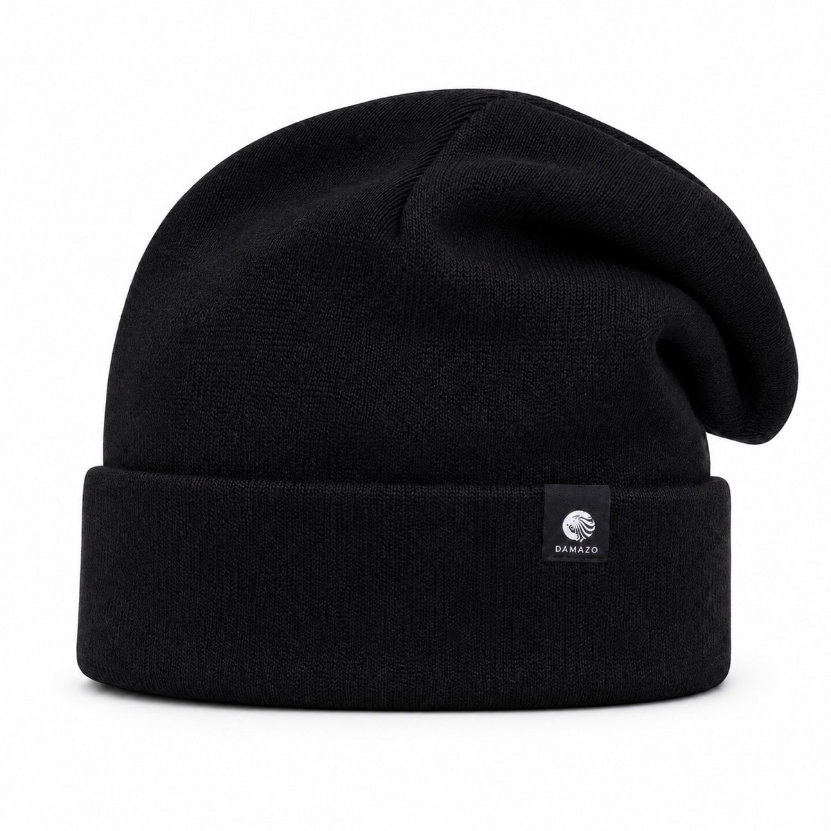 Black oversized silk-lined wool beanie, front view