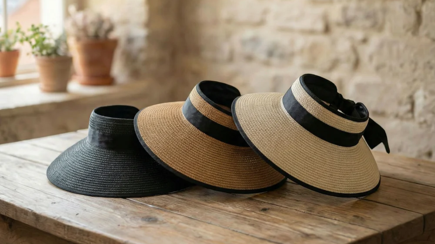 A Lineup Of Three Silk-Lined Sun Hats For Outdoor Use