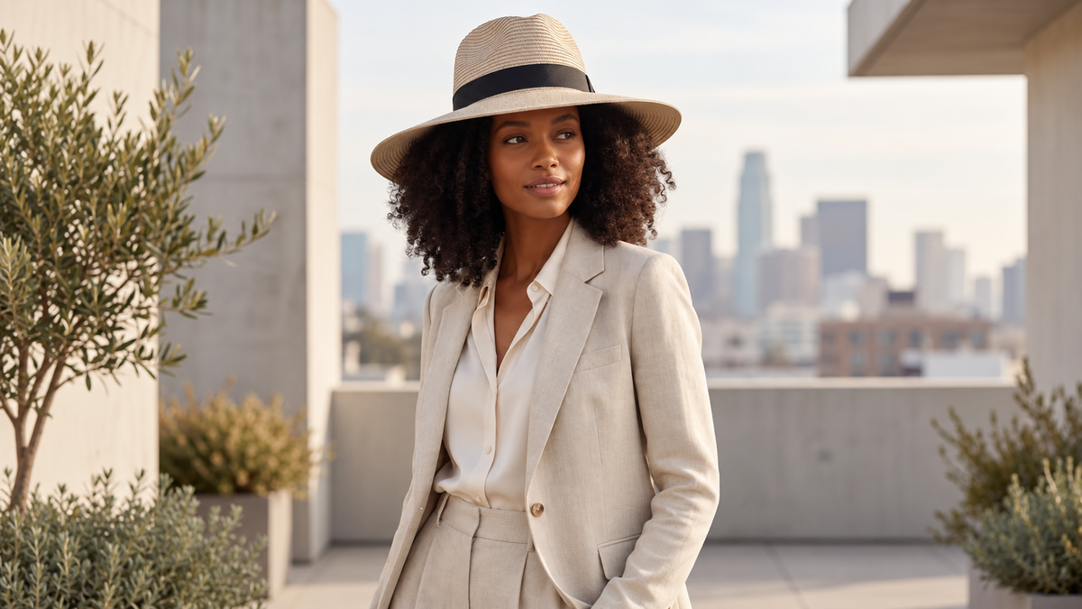 Woman wearing a hat with a protective hairstyle.