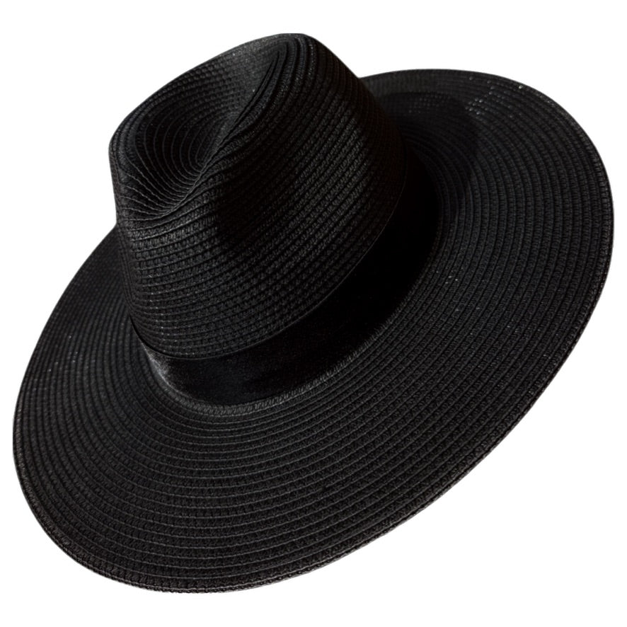 Damazo Soteria black fedora with wide brim and silk interior lining