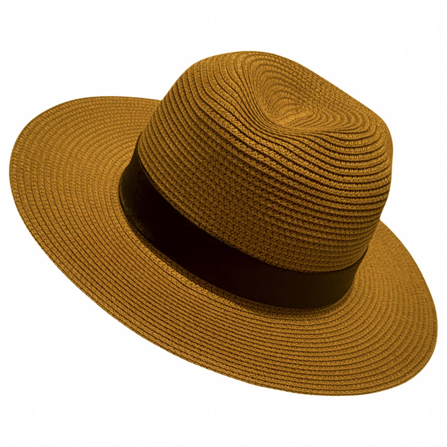Damazo Soteria tan fedora with wide brim and silk interior lining