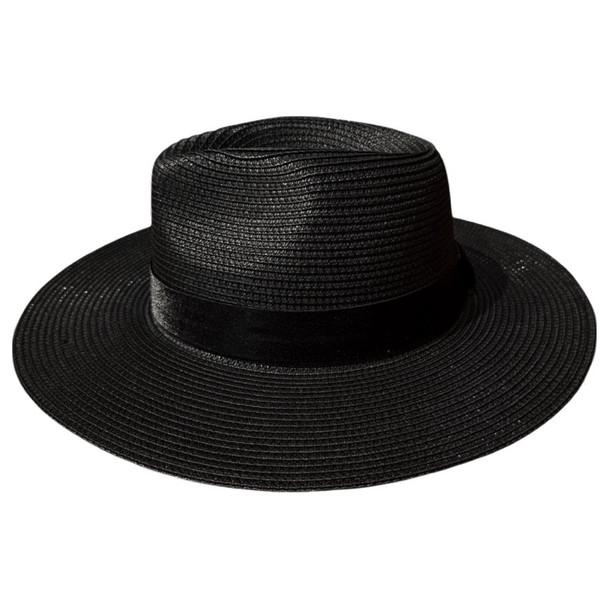 Damazo Soteria black fedora with wide brim and silk interior lining