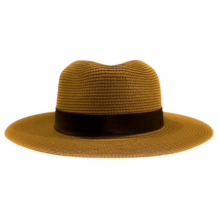 Damazo Soteria tan fedora with wide brim and silk interior lining