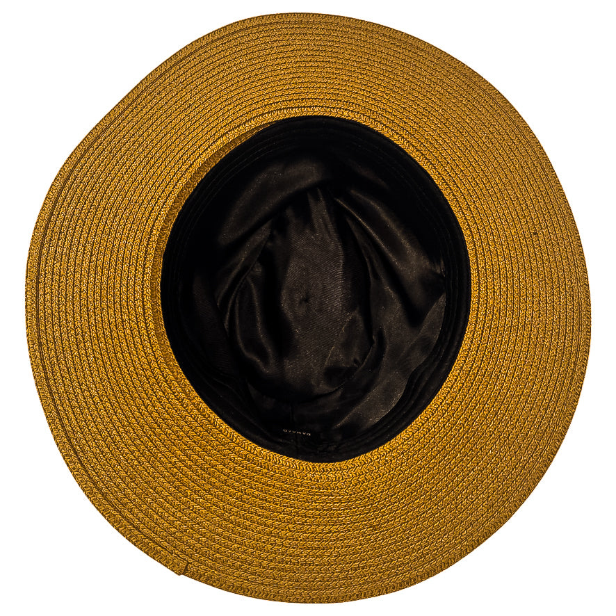 Damazo Soteria tan fedora with wide brim and silk interior lining