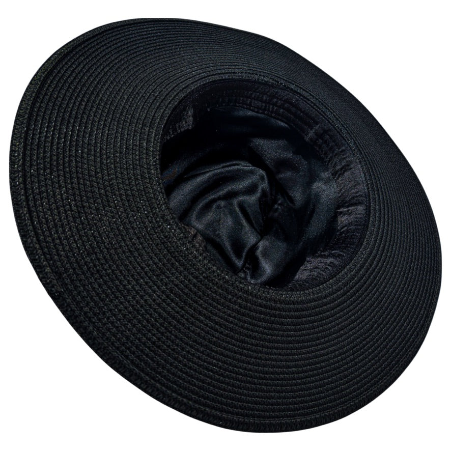 Damazo Soteria black fedora with wide brim and silk interior lining