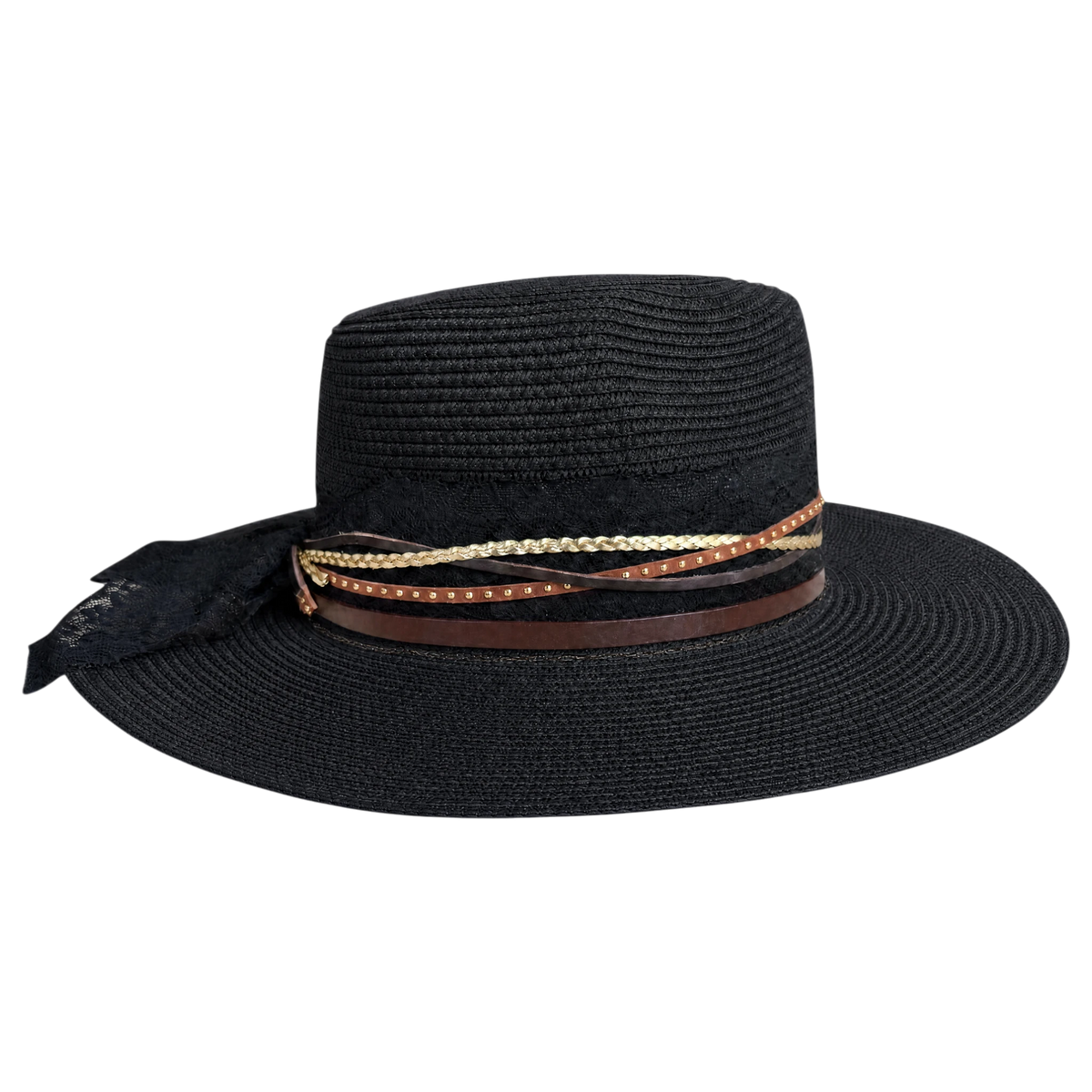 Damazo Bohemian Lace — silk-lined straw fedora with a 100% mulberry silk-lined crown, made for curly, coily, wavy and straight hair