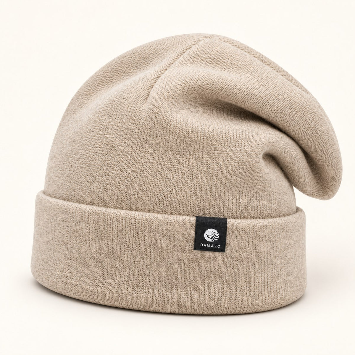 Cream NYX Oversized silk-lined wool beanie, three-quarter view