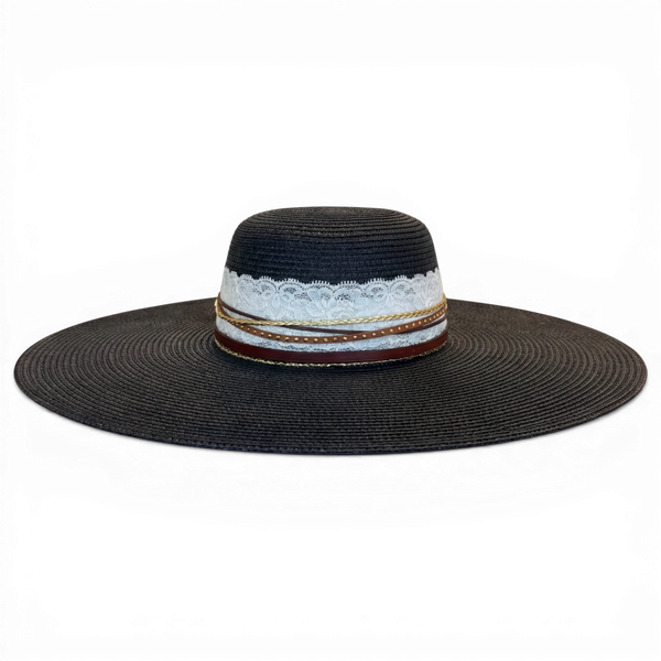 Damazo Ivory Bohemian Soleil silk-lined sun hat in black